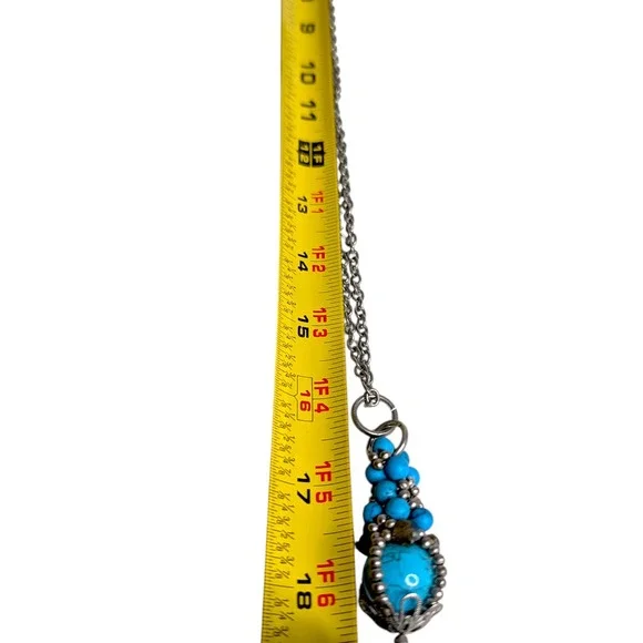 Pam Hiran Turquoise Beaded Cluster Pendant Necklace Silver Tone Boho 18 Inch - Picture 7 of 8